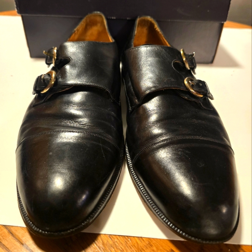 MEZLAN DUBLIN MENS DOUBLE MONK STRAPS CAP TOE LEATHER  BLACK SHOES SIZE 12M